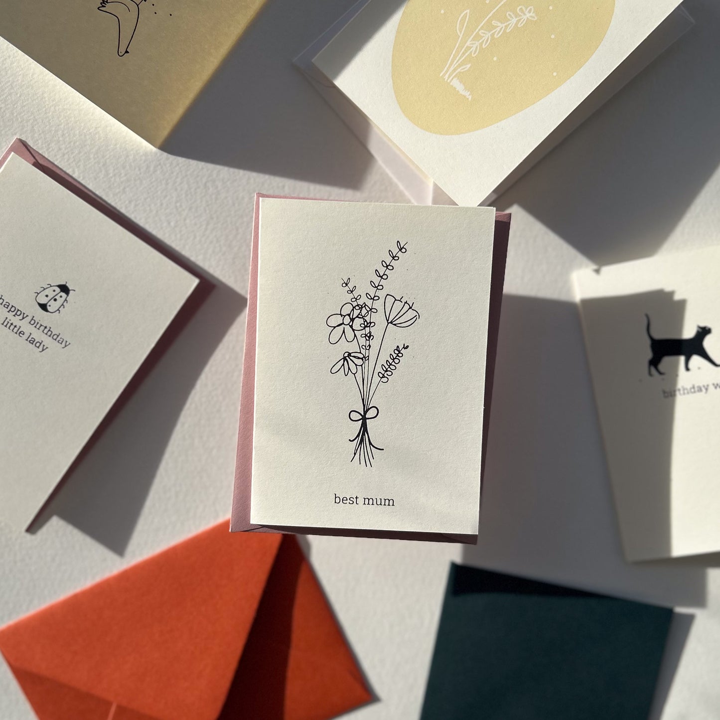 Hand Printed Floral Birthday Card – Best Mum – Blank Inside