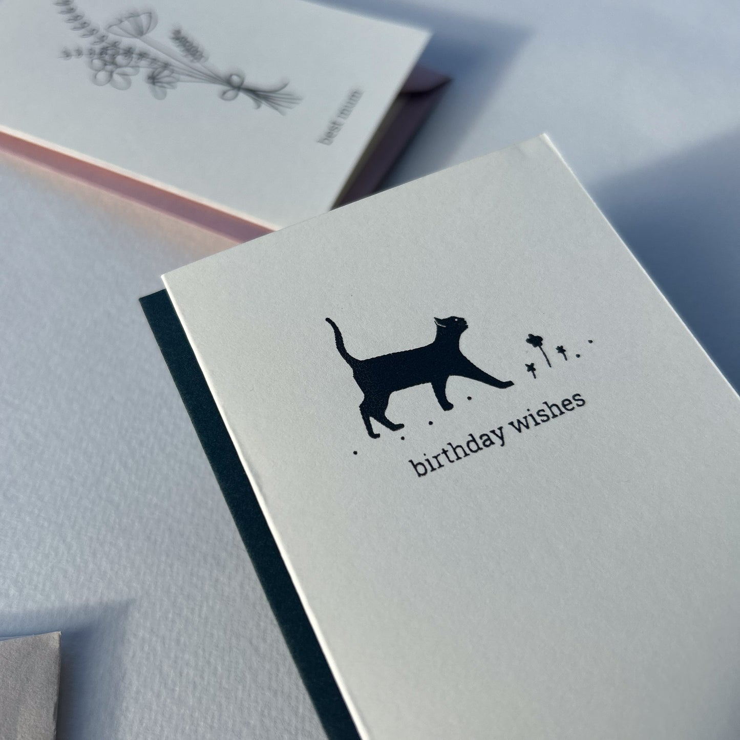 Hand Printed Birthday Card With Cat Illustration