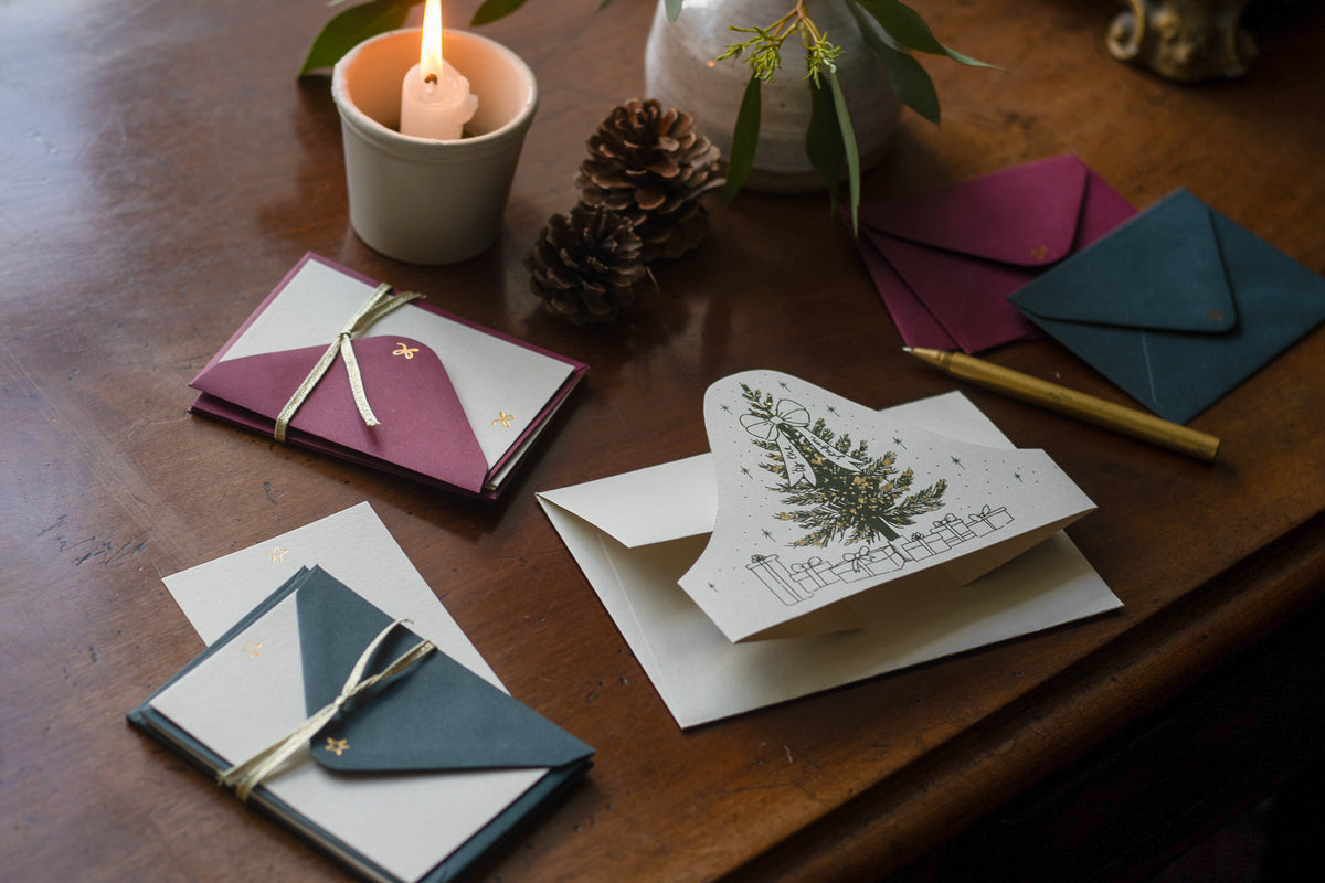 Hand Printed Christmas Tree Card With Gold Leaf Gilding