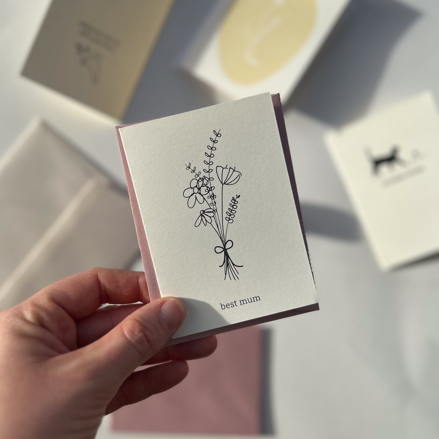 Hand Printed Floral Birthday Card – Best Mum – Blank Inside