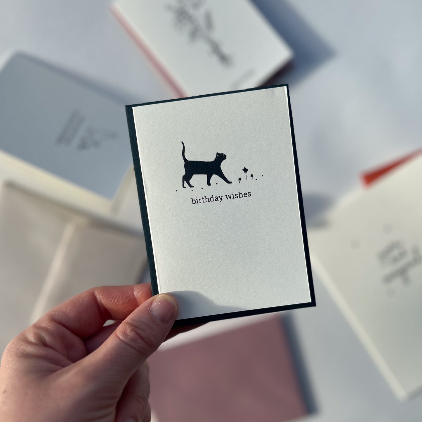 Hand Printed Birthday Card With Cat Illustration